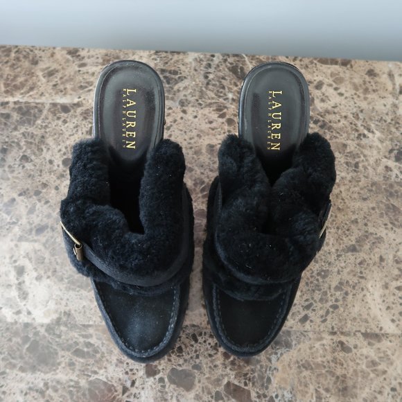 Lauren Ralph Lauren Mule Clog Faux Fur Heel 9.5 - Picture 4 of 14